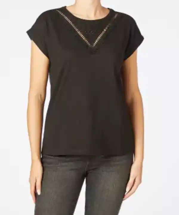 Bild 1 von T-Shirt mit Spitzeneinsatz, schwarz