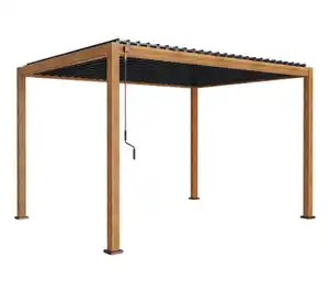 Leco Premium Pergola, 3 x 4 m, inkl. 2 Seitenwänden, Holzdekor