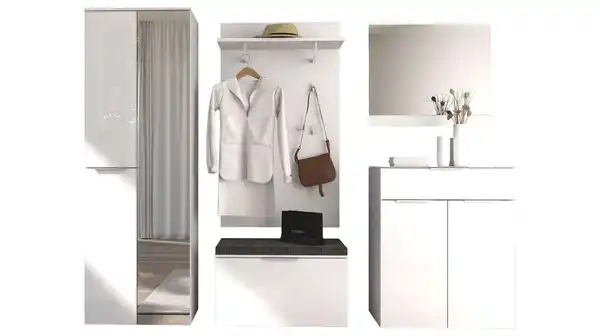 Bild 1 von Garderoben-Set weiß Glasfront 255 x 196 cm - SANTORIN