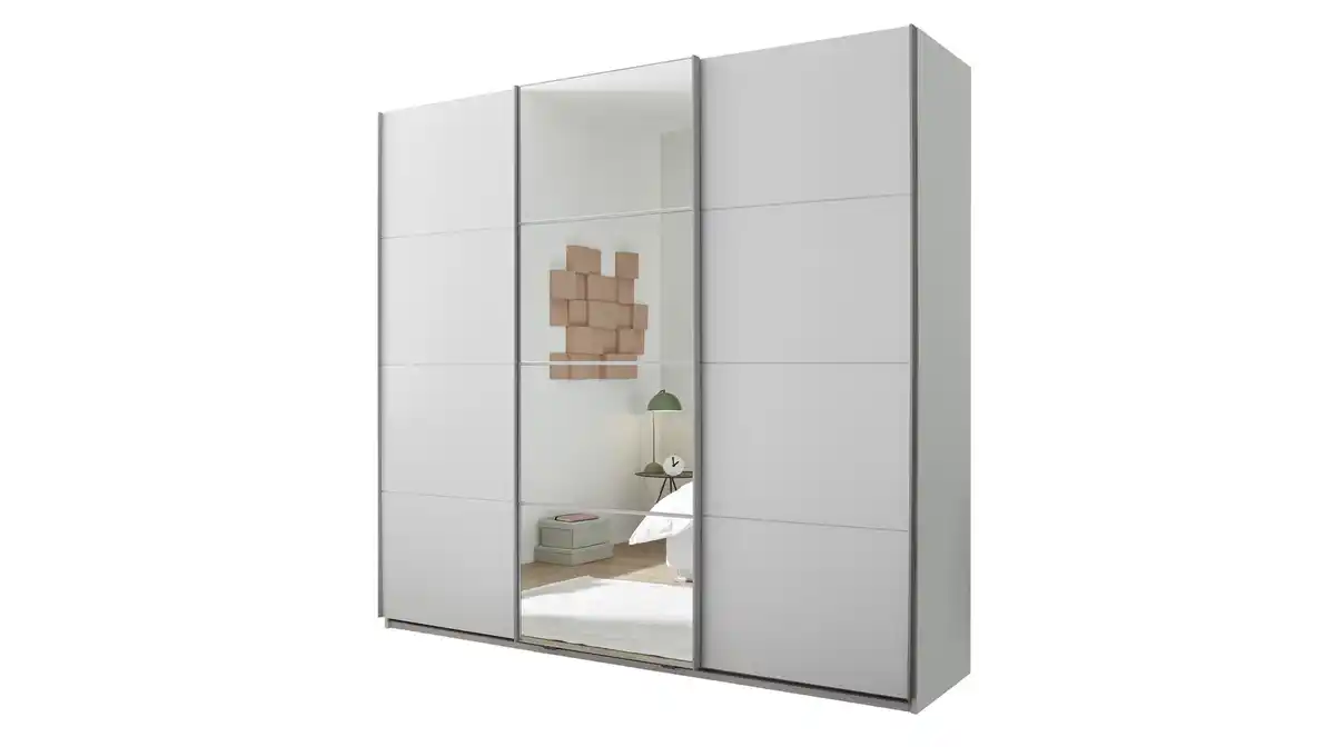 Bild 1 von Schwebetürenschrank mit Spiegel weiß 215 cm - 3-türig - CARANO