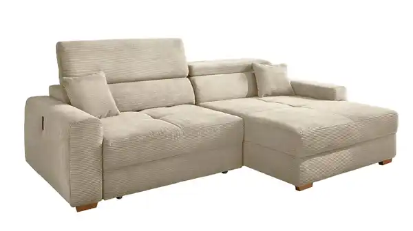 Bild 1 von Ecksofa Cord grau-beige 277 x 187 cm mit Relaxfunktion - SLIDER