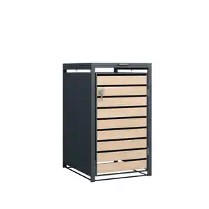 Mülltonnenbox 1-er Stahl verzinkt Front Holzoptik