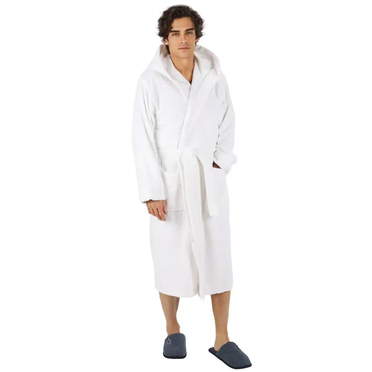 Bild 2 von Bademantel lang, Herren, mit Kapuze Frottee Saunamantel