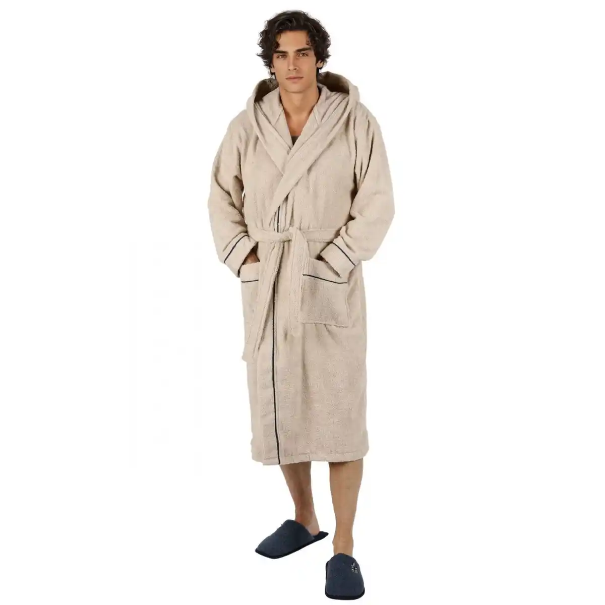 Bild 1 von Bademantel lang, Herren, mit Kapuze Frottee Saunamantel