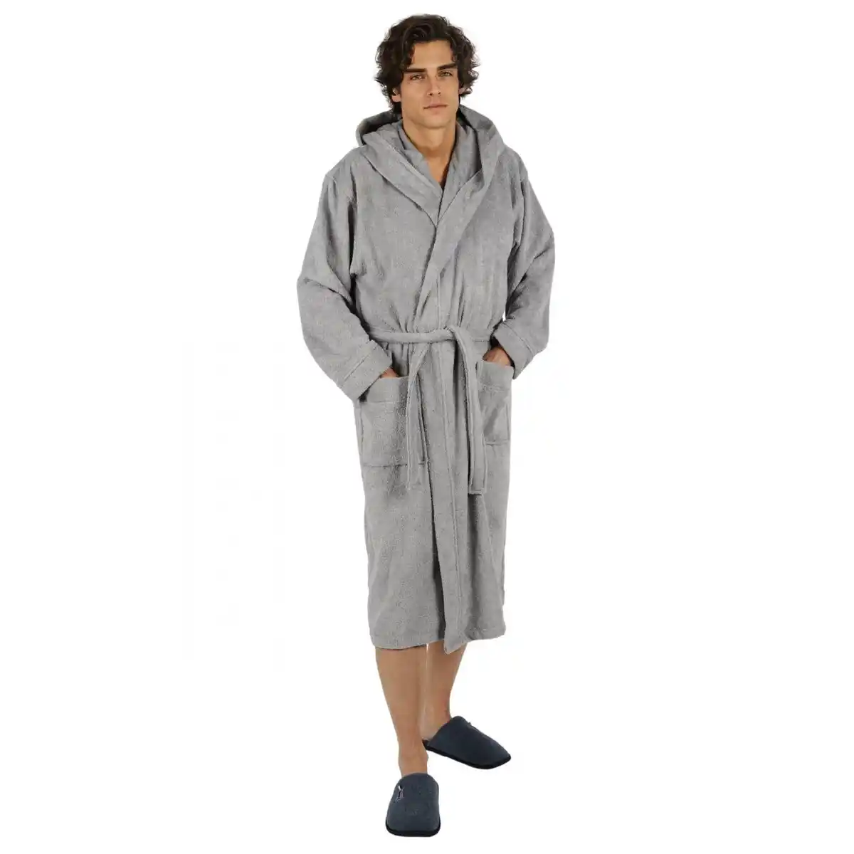 Bild 1 von Bademantel lang, Herren, mit Kapuze Frottee Saunamantel