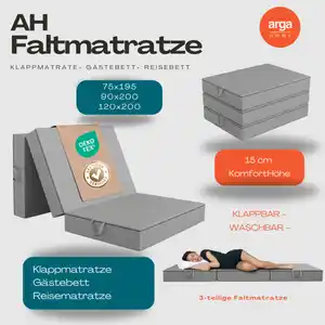 AH-Falt Klappmatratzen H3 15 cm– 3-teilige Faltmatratze, Gästematratze,