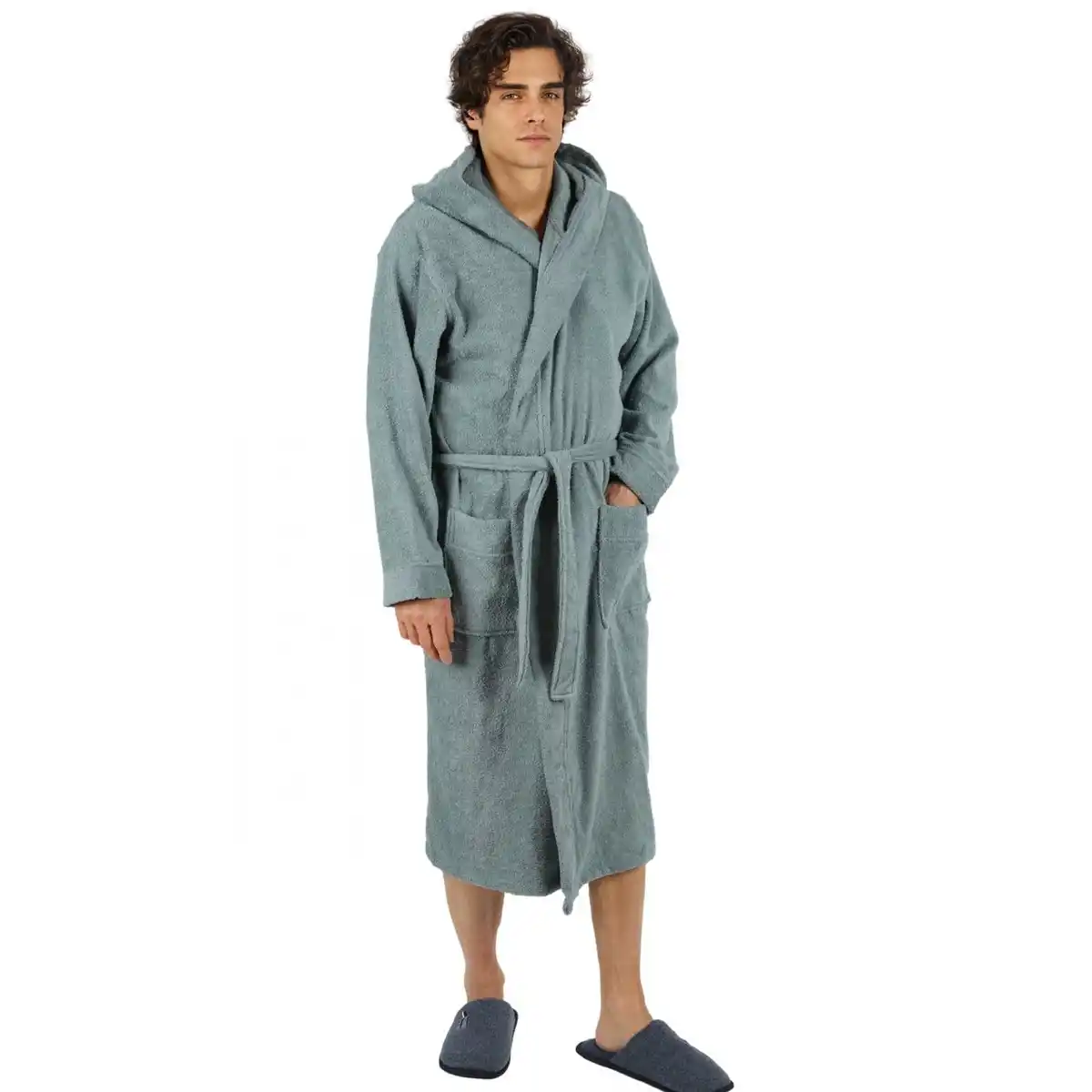 Bild 1 von Bademantel lang, Herren, mit Kapuze Frottee Saunamantel