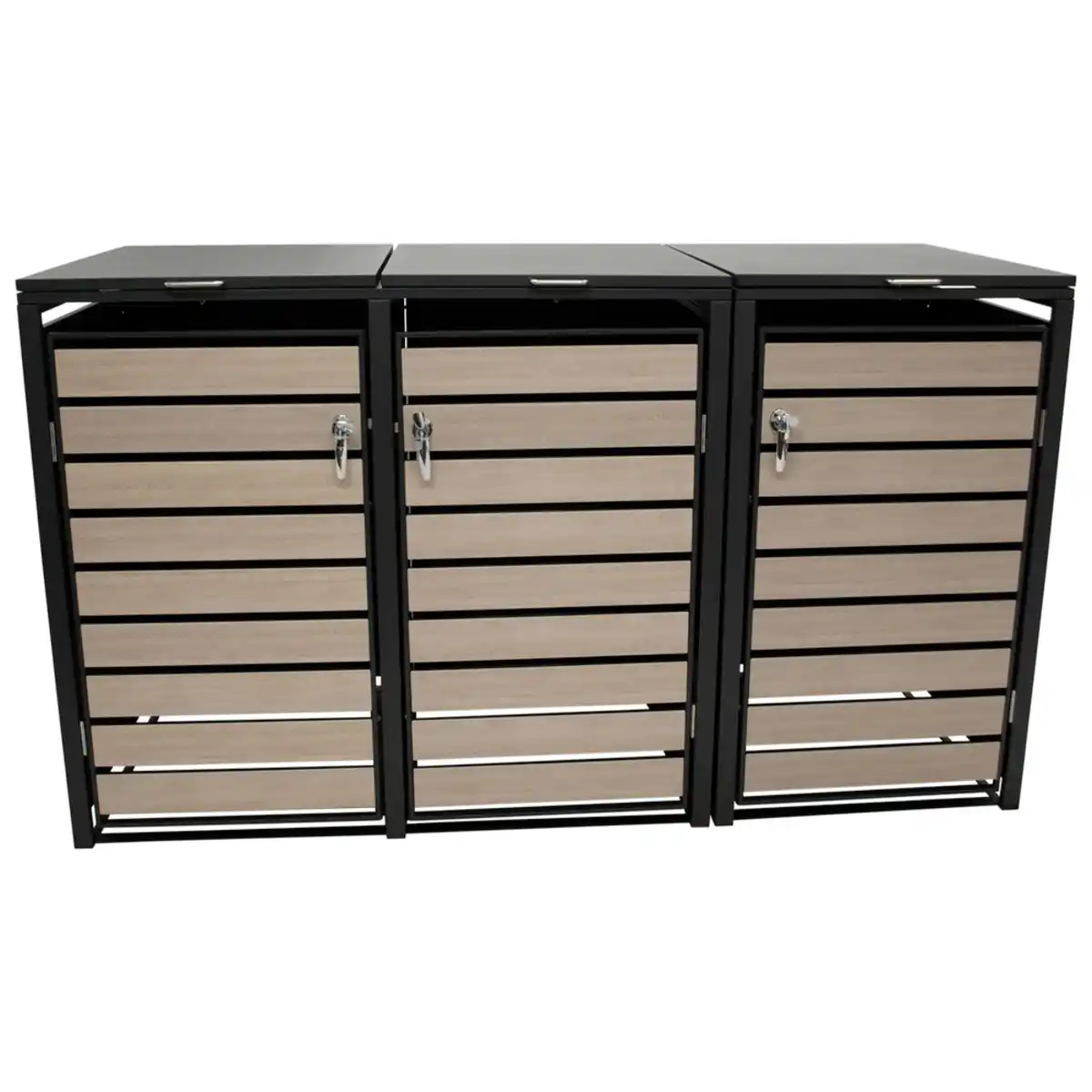 Bild 1 von Mülltonnenbox 3-er Stahl verzinkt Front Holzoptik