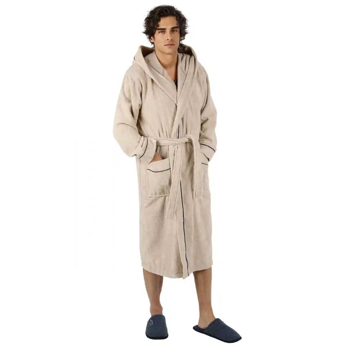 Bild 2 von Bademantel lang, Herren, mit Kapuze Frottee Saunamantel