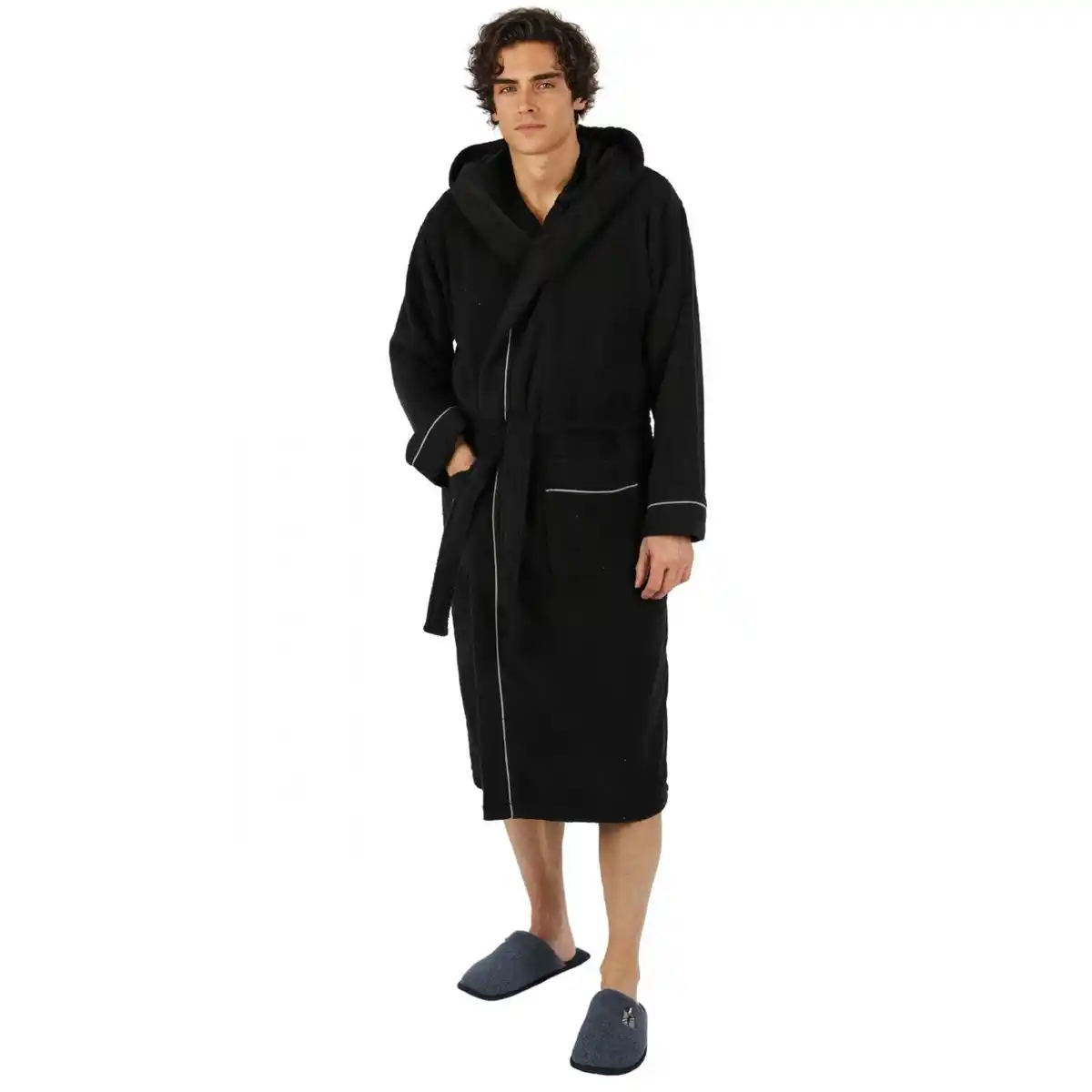 Bild 1 von Bademantel lang, Herren, mit Kapuze Frottee Saunamantel