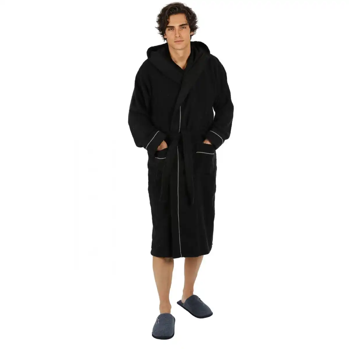 Bild 2 von Bademantel lang, Herren, mit Kapuze Frottee Saunamantel