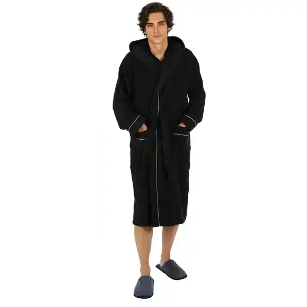 Bild 2 von Bademantel lang, Herren, mit Kapuze Frottee Saunamantel