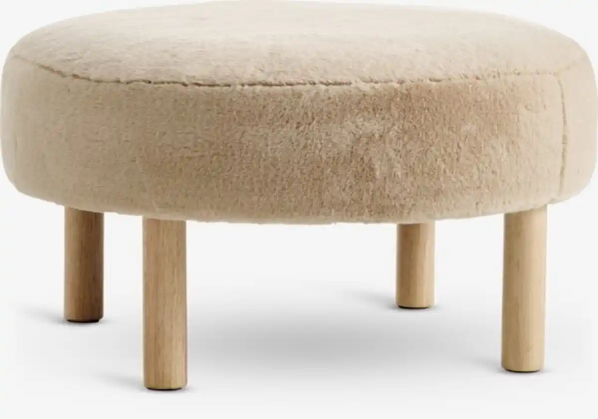 Bild 1 von Pouf RAMSDAL Ø70 Teddyplüsch beige/eichefarben
