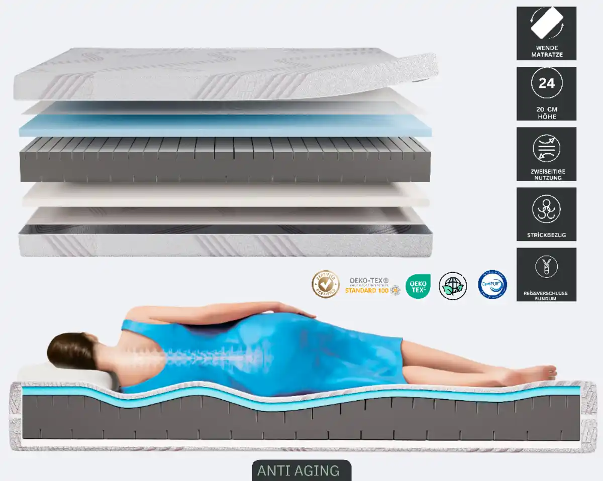 Bild 1 von AH24 DUOPUR Anti-Aging Matratze 24cm Premium Visco Memory Foam & Gelschaum Matratze Milano Visage