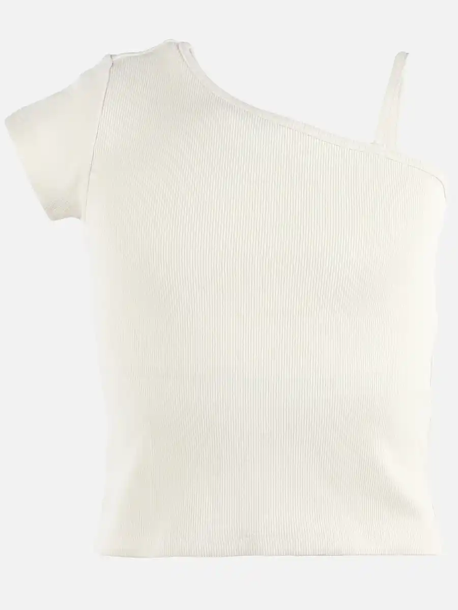 Bild 1 von Mädchen Rippshirt One Shoulder Weiß