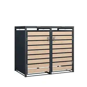 Mülltonnenbox 2-er Stahl verzinkt Front Holzoptik