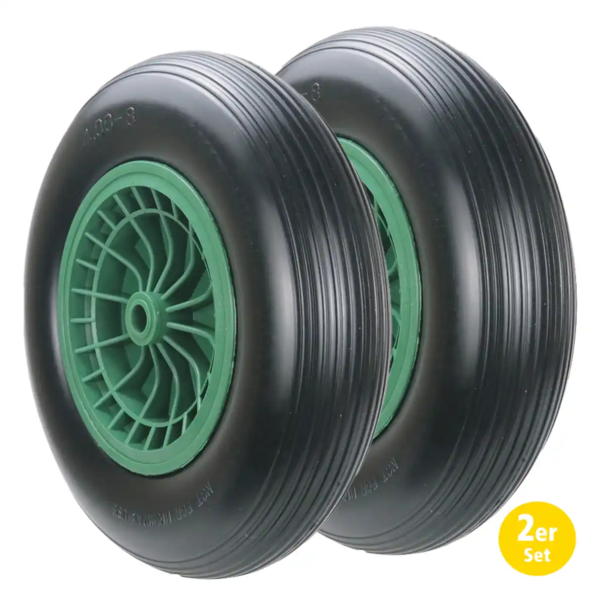 Bild 1 von 2-tlg. Sackkarrenrad mit Gummireifen, Bohrung ca. 20 mm - Grün/Schwarz