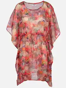 Damen Strand Tunika mit Blätterprint Pink