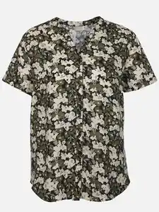 Damen Bluse mit Alloverprint Oliv