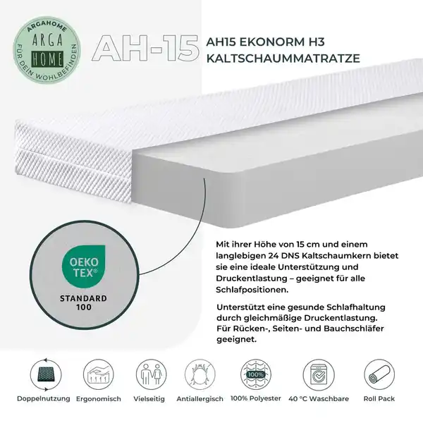 Bild 1 von AH15 EKONORM H3 Kaltschaummatratze, 15 cm Höhe