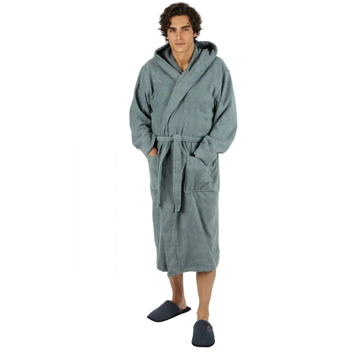 Bild 2 von Bademantel lang, Herren, mit Kapuze Frottee Saunamantel