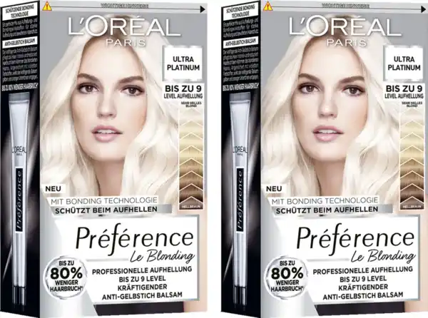 Bild 1 von L’Oréal Paris Préférence Professionelle Aufhellung Le Blonding 9L Ultra Platinum Doppelpack