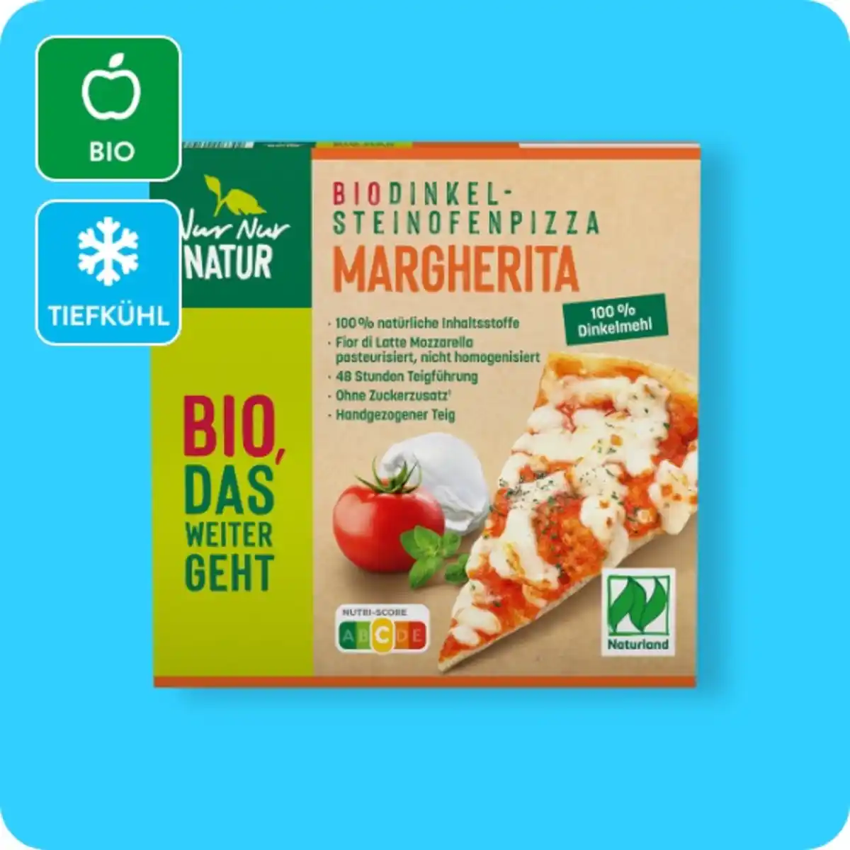Bild 1 von NUR NUR NATUR Bio-Dinkel-Steinofenpizza, Margherita