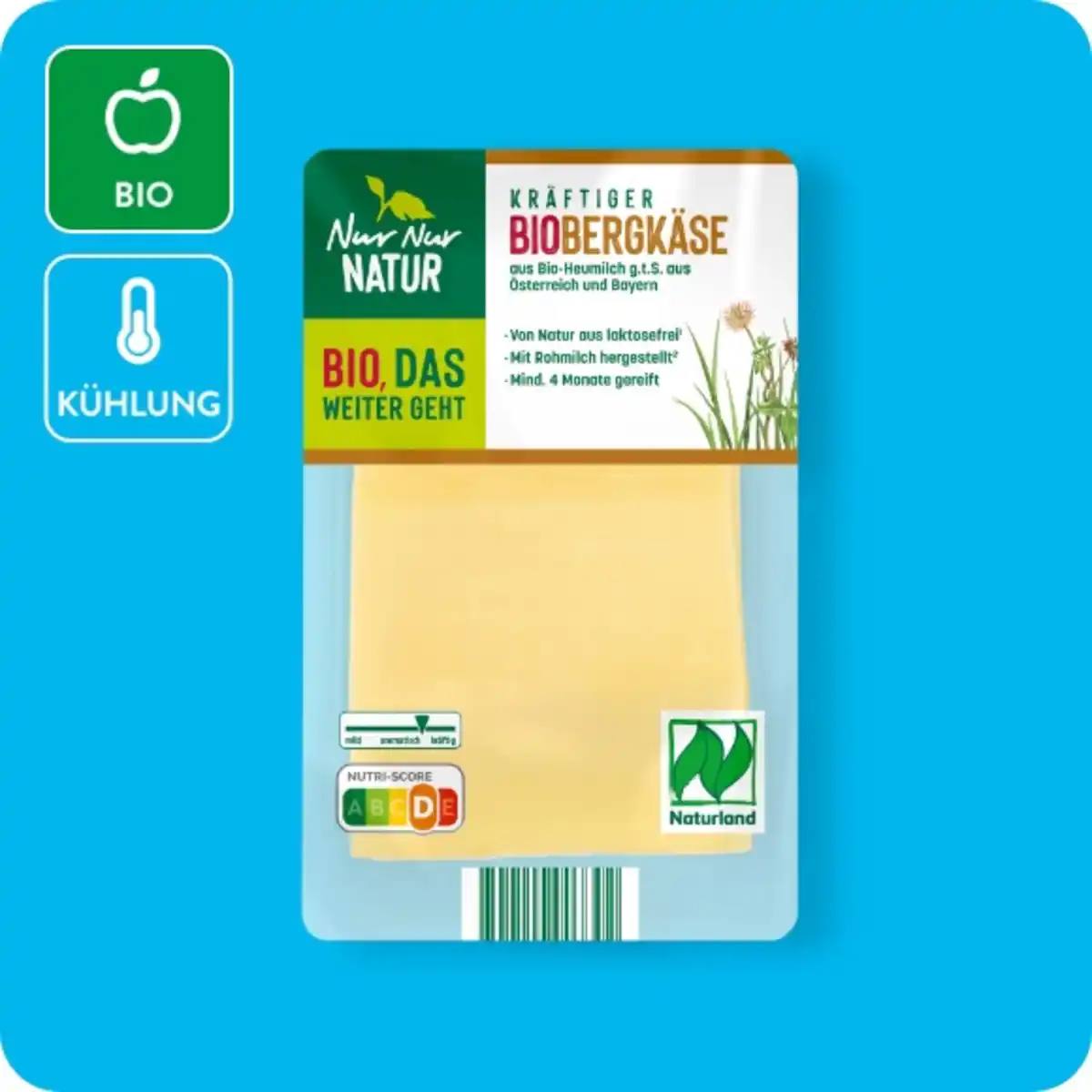 Bild 1 von NUR NUR NATUR Bio-Heumilch-Käsescheiben, Bergkäse oder Emmentaler