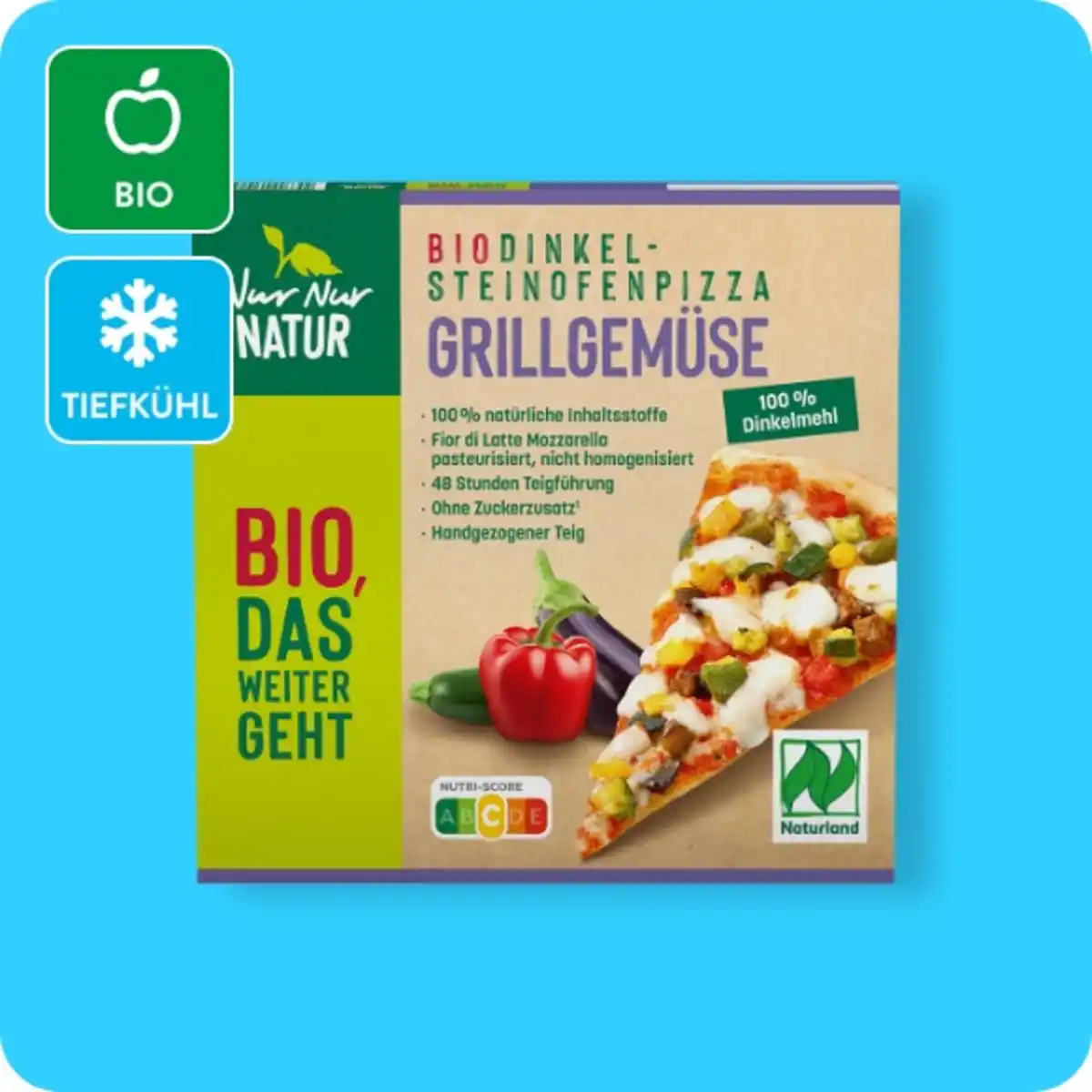 Bild 1 von NUR NUR NATUR Bio-Dinkel-Steinofenpizza, Grillgemüse