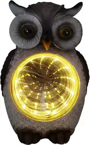 LED Solarleuchte Eule mit Dämmerungssensor grau-weiß