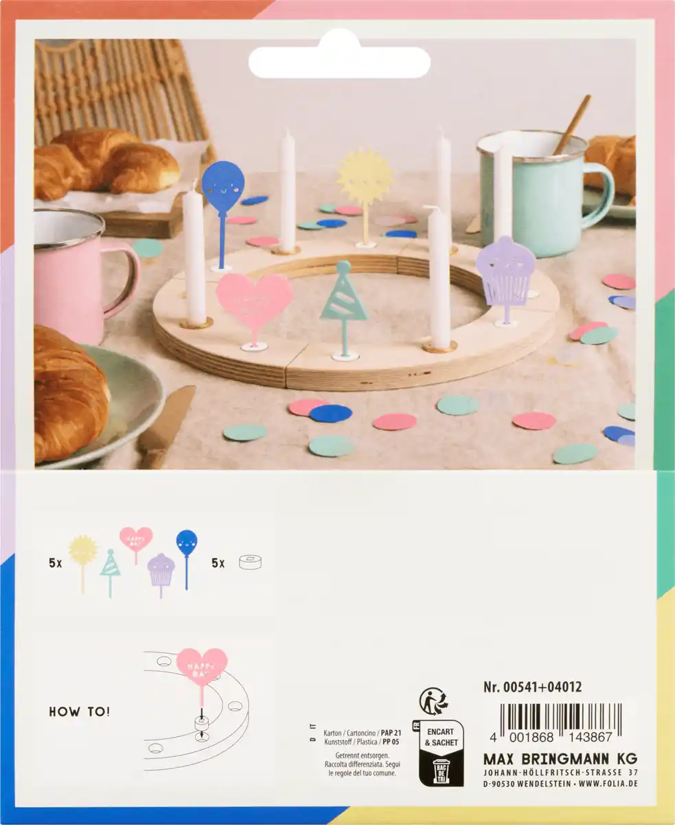 Bild 1 von Dekorieren & Einrichten Geburtstagskranz-Stecker-Set aus Acryl 5tlg, Pastell