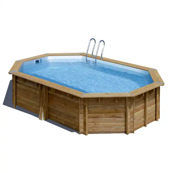 Bild 1 von GRE Massivholzpool-Set 'Sunbay' 335 x 535 x 117 cm mit Sandfilter und Edelstahlleiter, Holzleiter