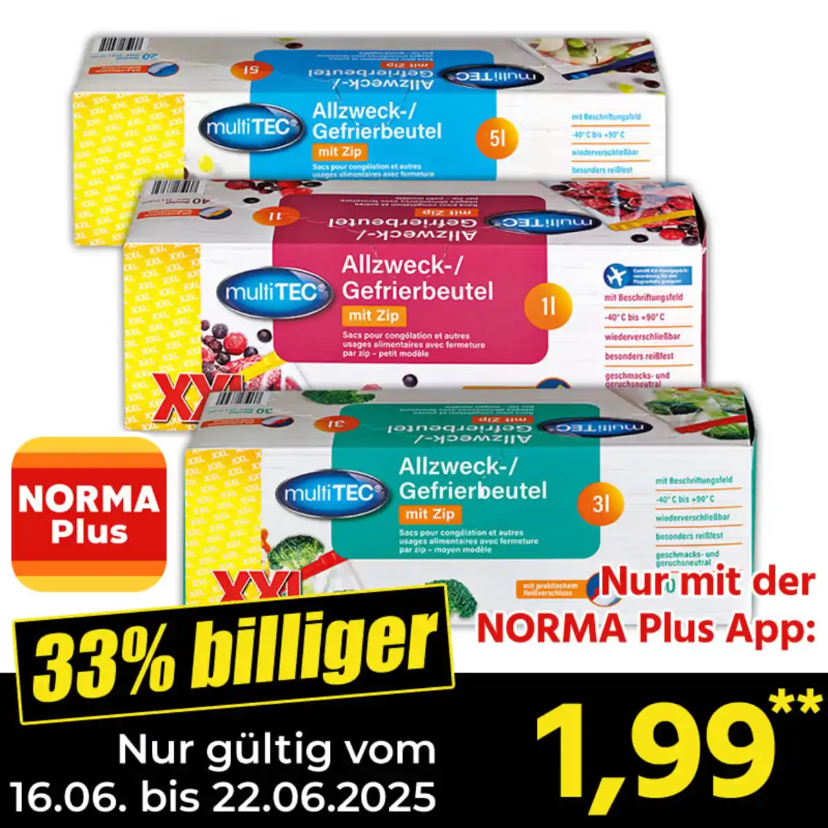 Bild 1 von Multitec Allzweck-/ Gefrierbeutel mit Zip XXL