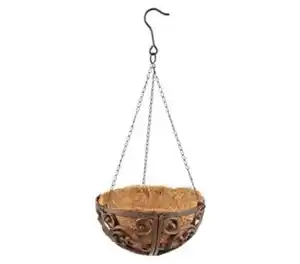Dehner Gusseisen-Hängeampel Katalonien mit Kokoseinlage, rund, rost, ca. Ø30/H15 cm