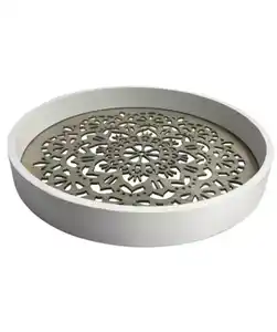 Dekotablett Ornament, natur/weiß