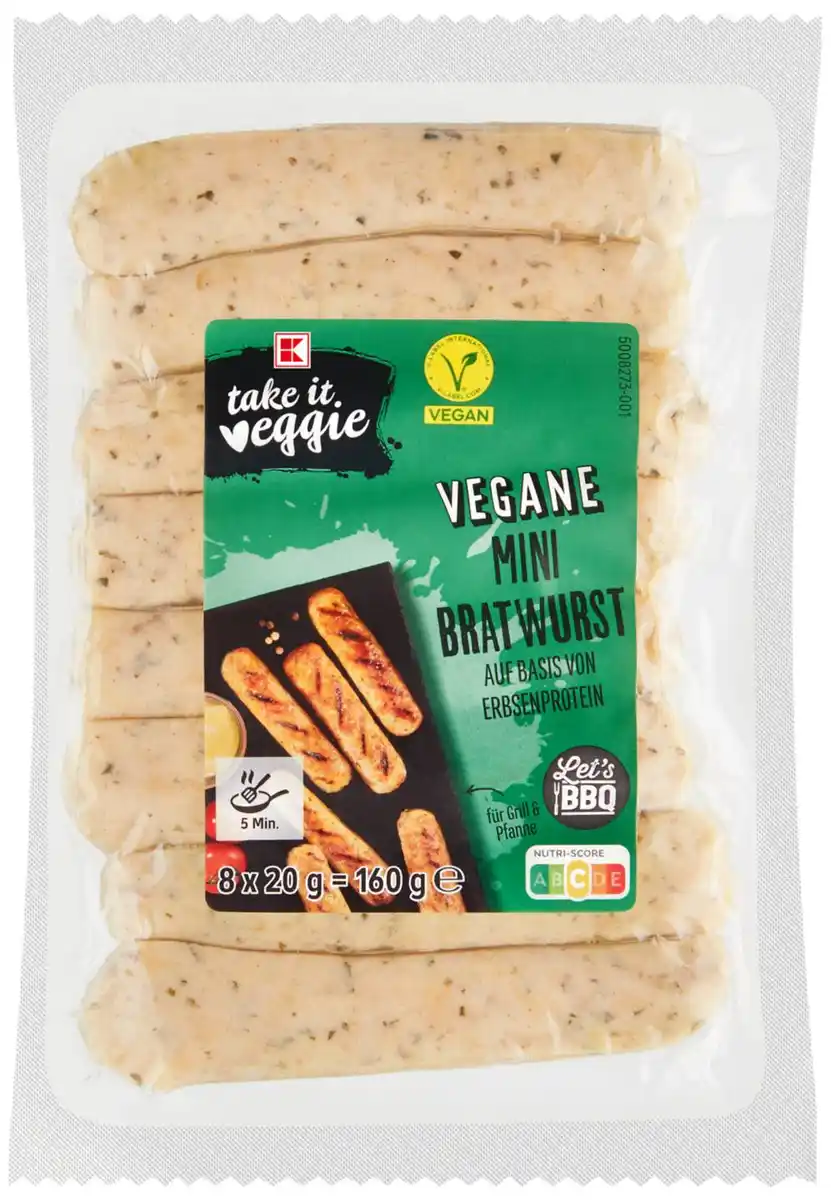 Bild 1 von K-TAKE IT VEGGIE Vegane Mini-Bratwurst, 8 St. = 160-g-Packg.