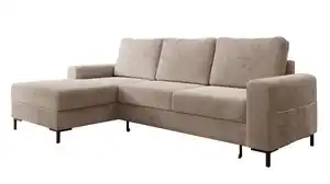 Ecksofa Cord creme mit Schlaffunktion 240 x 150 cm Bettkasten - LORENO