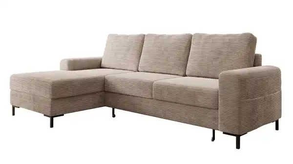 Bild 1 von Ecksofa Cord creme mit Schlaffunktion 240 x 150 cm Bettkasten - LORENO