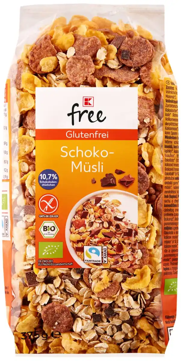 Bild 1 von K-FREE GLUTENFREI Bio-Schoko- oder -Früchtemüsli, 375 - 400-g-Packg.