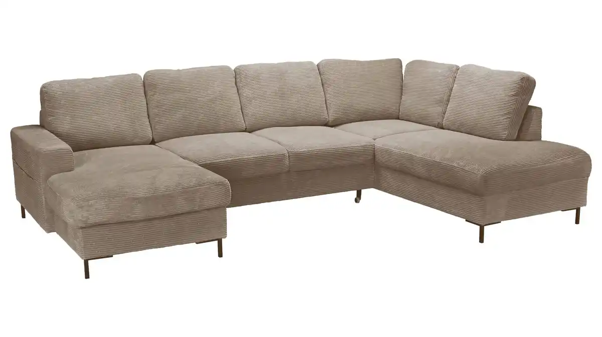 Bild 1 von Wohnlandschaft Schlaffunktion Cord creme Bettkasten 303 cm - LORENO