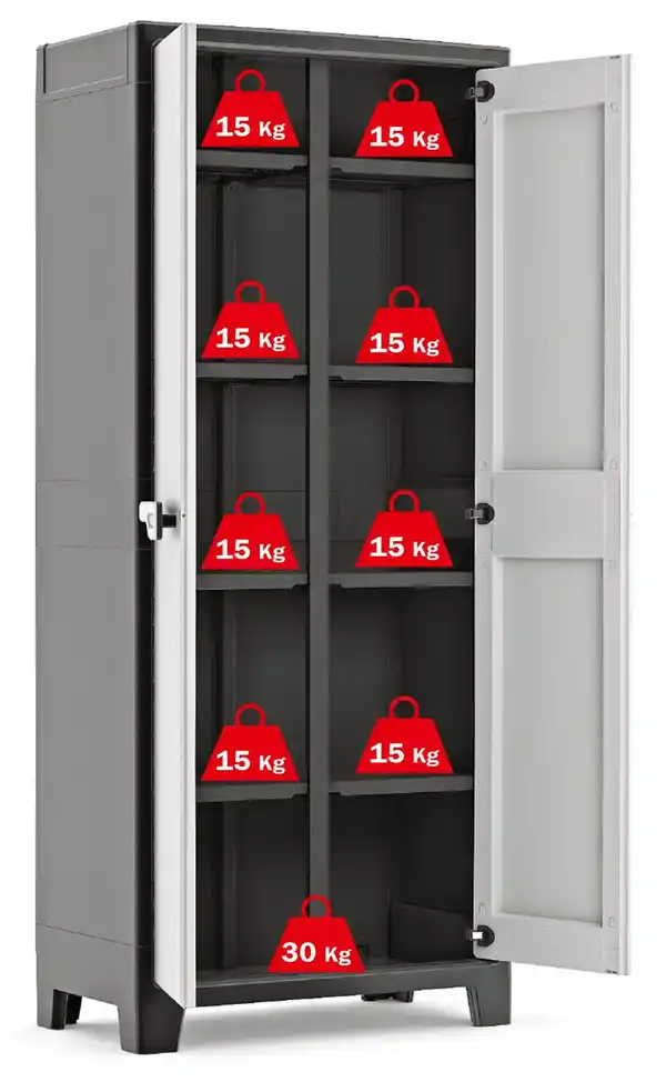Bild 3 von Titan Besenschrank hoch, ca. 80 x 44 x 182 cm - Hellgrau/Schwarz