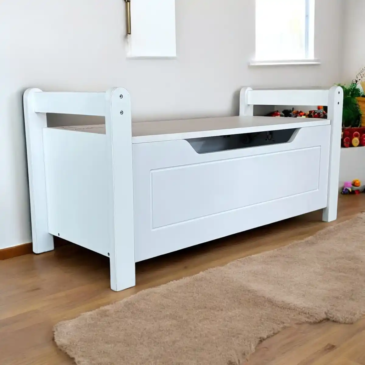 Bild 2 von Holz-Sitzbank mit Aufbewahrungsbox, ca. 88 x 38 x 43 cm - Weiß