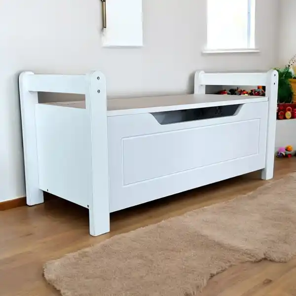 Bild 2 von Holz-Sitzbank mit Aufbewahrungsbox, ca. 88 x 38 x 43 cm - Weiß