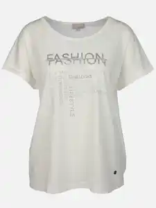 Damen Shirt mit Glitzerprint und Strassbesatz Weiß