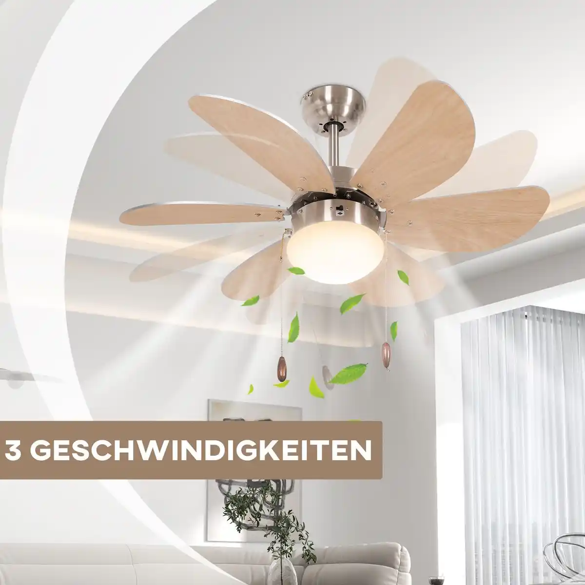 Bild 4 von Deckenventilator mit Beleuchtung 16W LED Deckenlampe mit Ventilator Buche