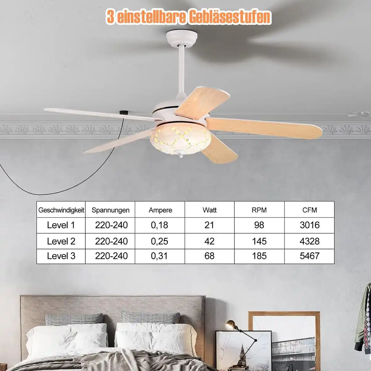 Bild 4 von Deckenventilator Mit Beleuchtung, 132cm Ceiling Fan Mit Fernbedienung