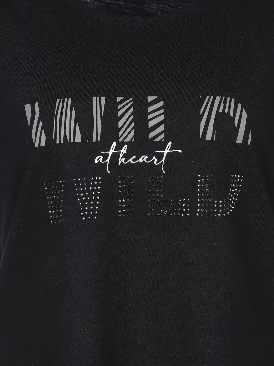 Bild 3 von Damen Shirt mit Glitzerprint und Strasssteinchen Schwarz