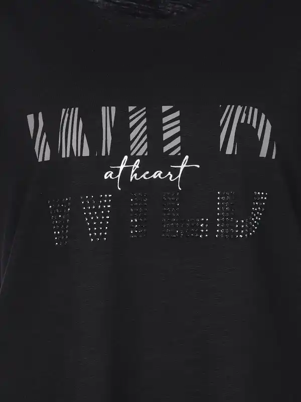 Bild 3 von Damen Shirt mit Glitzerprint und Strasssteinchen Schwarz