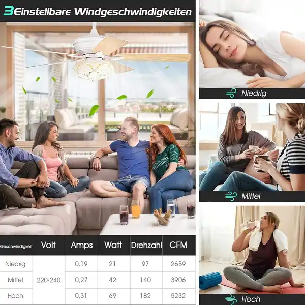 Bild 3 von Deckenventilator Mit Beleuchtung, 132cm Ceiling Fan Mit Fernbedienung