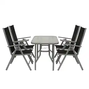 Gartenmöbel-Set 5-teilig, Alu, Schwarz-Grau